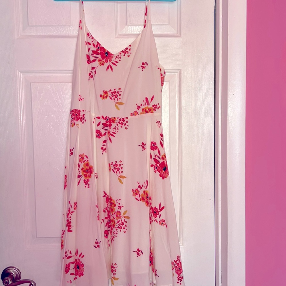 H & M White/Pink Floral Summer Midi Dress Size M